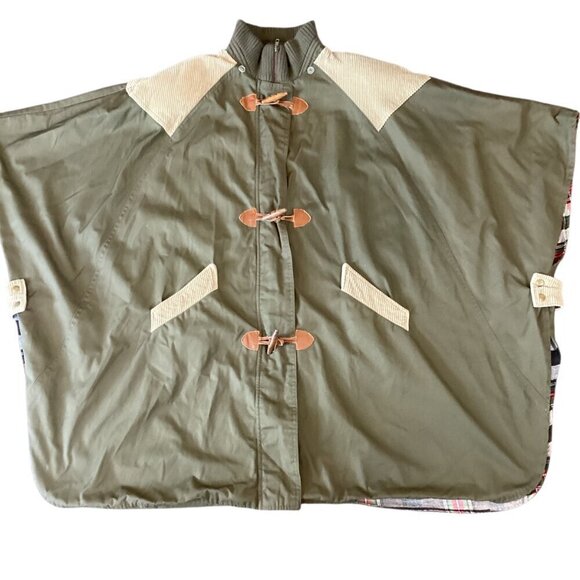Mulberry Street Poncho Jacket Khaki Corduroy Flannel Lined Canvas Toggle L #121i - Picture 7 of 11